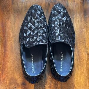Alberto Fellini Loafers Mens 9.5 Black Sequin Quilted Sparkly Formal Party Shoes